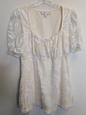 Weekend Suzanne Betro Floral Baby Doll Scoop Neck Blouse Sz Small